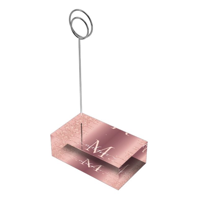 Rose Gold Glitter Monogram Name Place Card Holder (Corner)