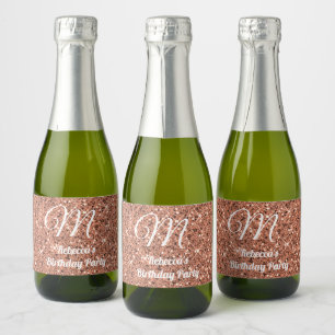 Rose Gold Glitter Monogram Party Favor Mini Bottle Sparkling Wine Label