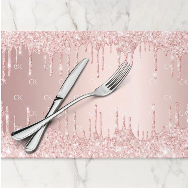 Rose gold glitter monogram party paper placemat Zazzle