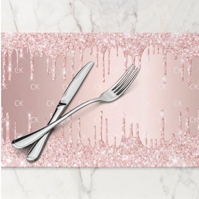 Rose gold glitter monogram party paper placemat (Creator Uploaded)