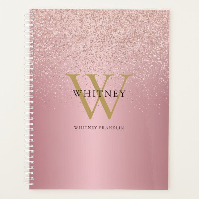 Rose Gold Glitter Monogram Professional Business Planner (Front)