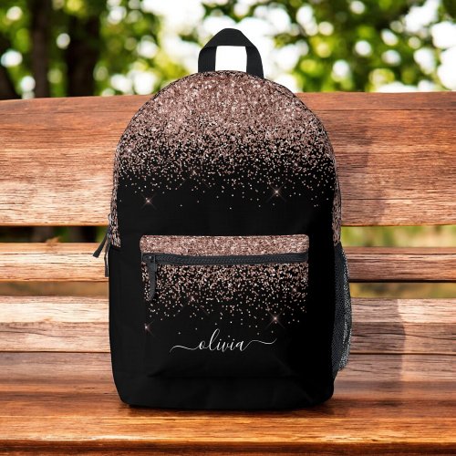 Rose Gold Glitter Monogram Script Name Printed Backpack