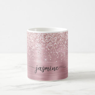 Rose Gold Glitter Monogram Signature Ombre Metal Coffee Mug