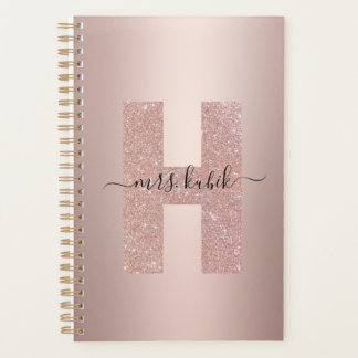 Rose Gold Glitter Monogram Teacher Planner