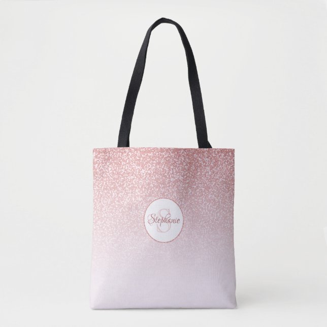 Rose Gold Glitter Monogram Tote Bag (Front)