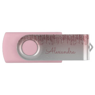 Rose Gold Glitter Monogram USB Thumb Drive