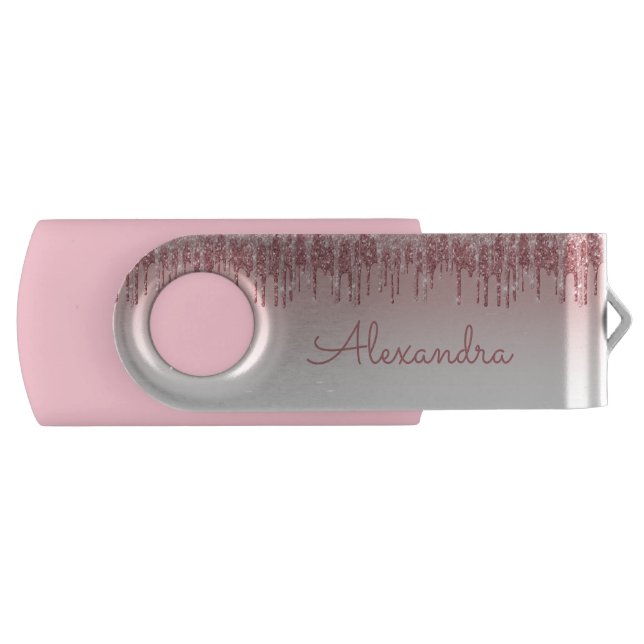 Rose Gold Glitter Monogram USB Thumb Drive (Front)