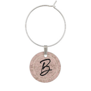 Rose Gold Glitter Monogram Wine Charm