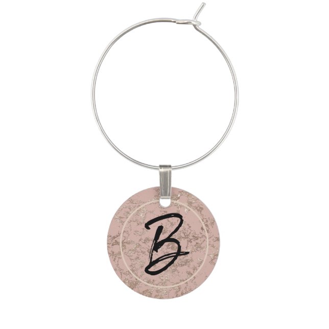 Rose Gold Glitter Monogram Wine Charm (Front)