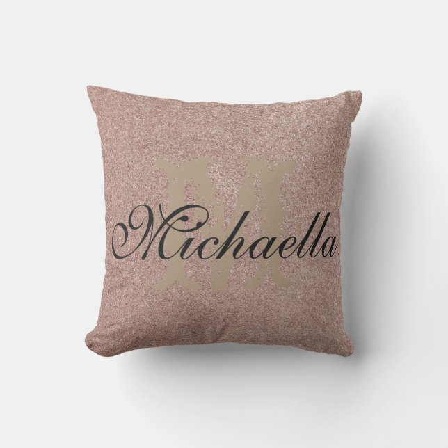 Rose Gold Glitter Monogramed Name Personalized Throw Pillow (Front)