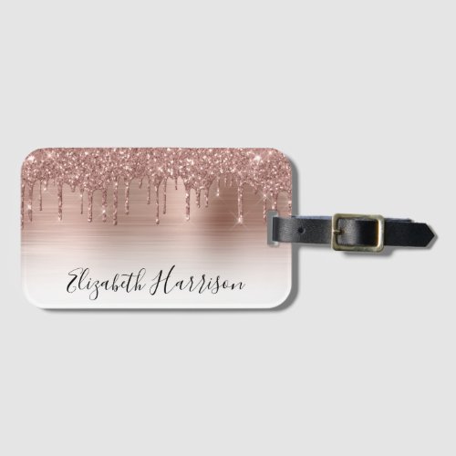 Rose Gold Glitter Monogrammed Luggage Tag