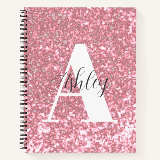  Rose Gold Glitter Monogrammed Spiral Notebook (Front)