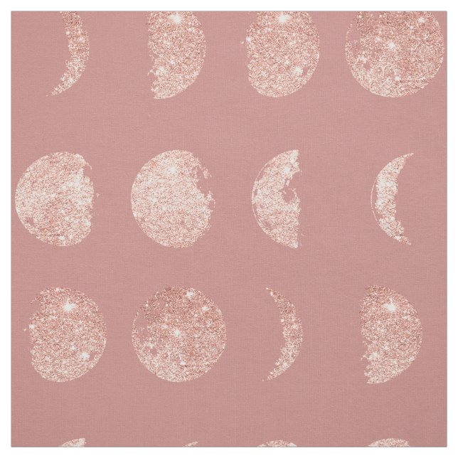 Rose Gold Glitter Moon Phases DIY By The Yard Fabric (Swatch)