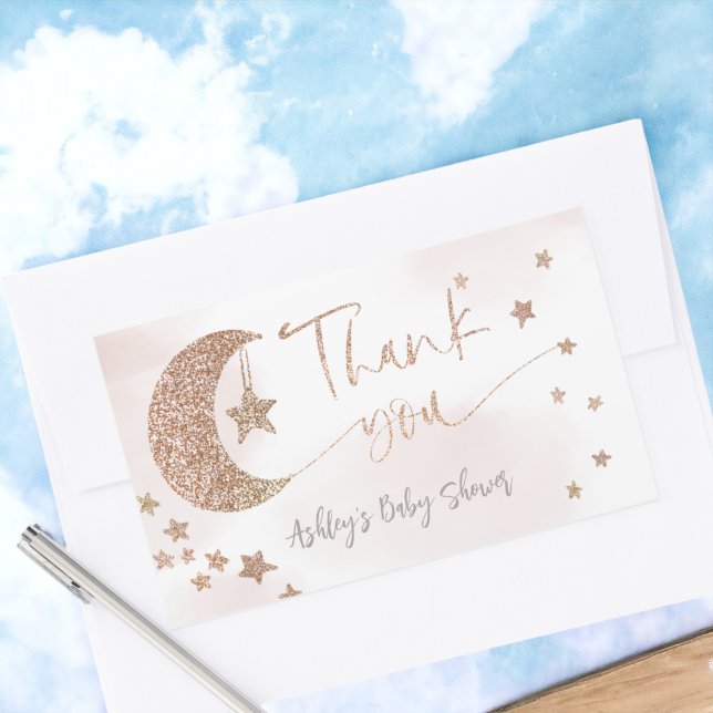 Rose gold glitter moon stars clouds baby shower rectangular sticker (Rose gold glitter moon stars clouds baby shower rectangular sticker)