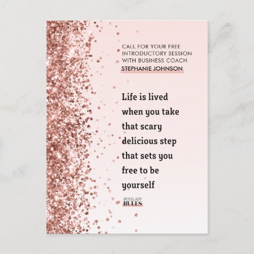 Rose Gold Glitter Motivational Quote Business Announcement Postcard