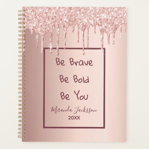 Rose gold glitter motivational quote planner