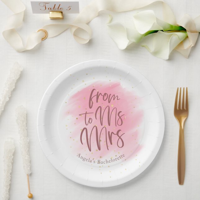 Rose Gold Glitter Ms to Mrs Bridal Shower Paper Plates (Wedding)