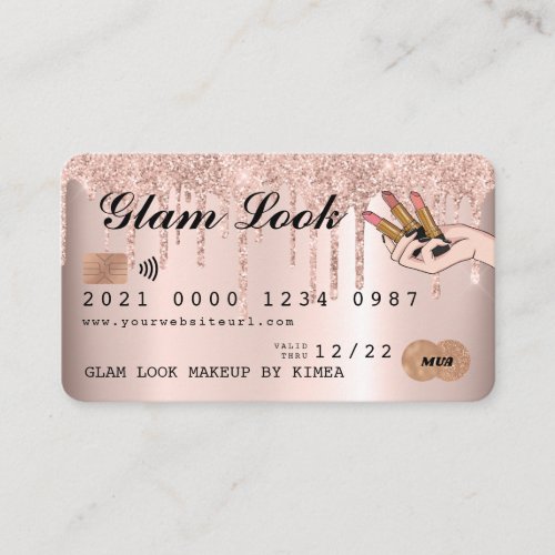 Rose Gold Glitter MUA Beauty Salon Credit Card