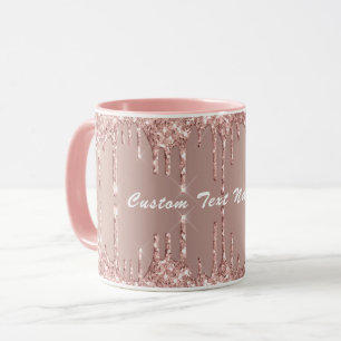 Rose Gold Glitter Mug with Custom Text Name