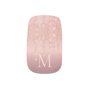 Rose Gold Glitter Nail Art Personalized Letter