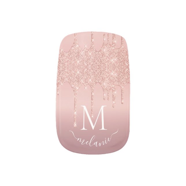 Rose Gold Glitter Nail Art with Custom Letter Name (Right Thumb)