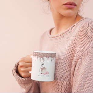 Rose Gold Glitter Nail Salon Business Pen Holder Coffee Mug