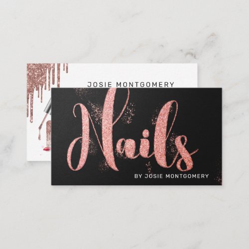 Rose Gold Glitter Nail Technician Business Card