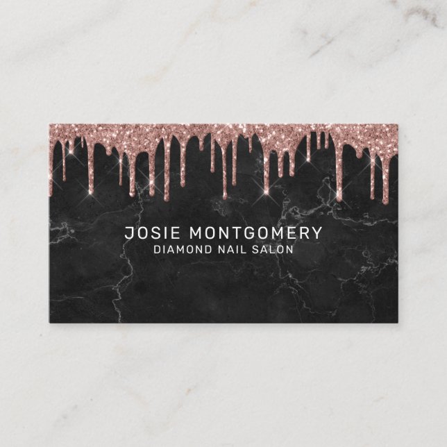 Rose Gold Glitter Nail Technician Business Card (Front)