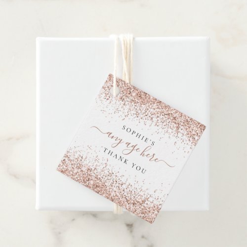 Rose Gold Glitter Name Any Age Birthday Thank You Favor Tags