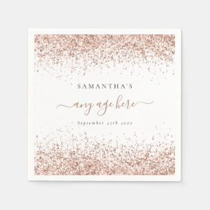 Rose Gold Glitter Name Date Any Age Birthday Party Napkins