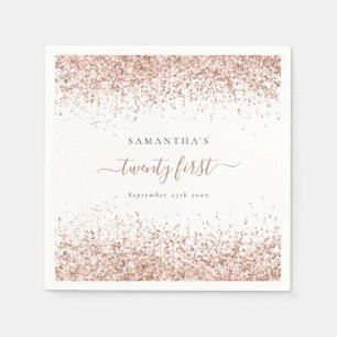 Rose Gold Glitter Name Date Twenty First Party Napkins