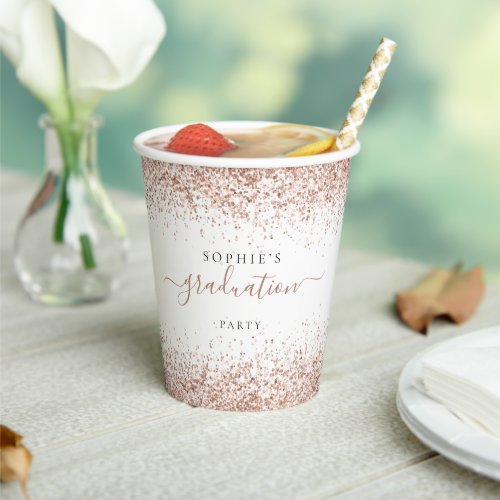Rose Gold Glitter Name Graduation Party Paper Cups