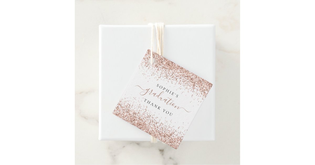 Rose Gold Glitter Name Graduation Thank You Favor Tags | Zazzle
