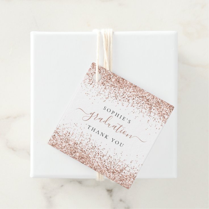 Rose Gold Glitter Name Graduation Thank You Favor Tags | Zazzle