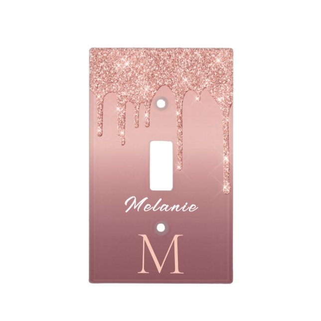 Rose Gold Glitter Name Letter Light Switch Cover (Front)