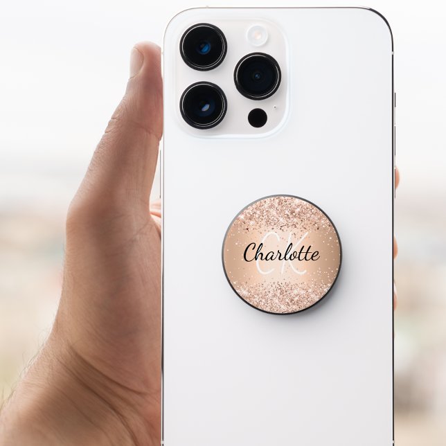 Rose gold glitter name monogram script PopSocket (Creator Uploaded)