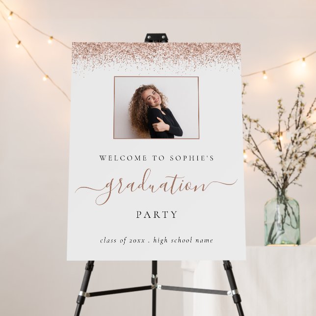 Rose Gold Glitter Name Photo Welcome Grad Party Foam Board (In Situ (Stand))