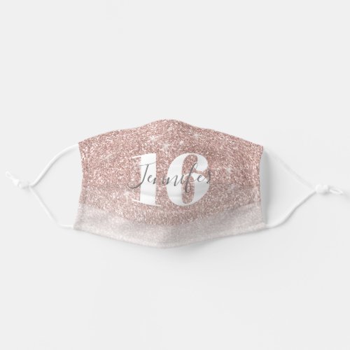 Rose Gold Glitter Name Sweet 16 Birthday Adult Cloth Face Mask