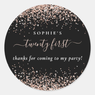 Rose Gold Glitter Name Thanks 21st Birthday Black Classic Round Sticker