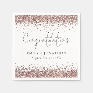 Rose Gold Glitter Names Congratulations Wedding  Napkins