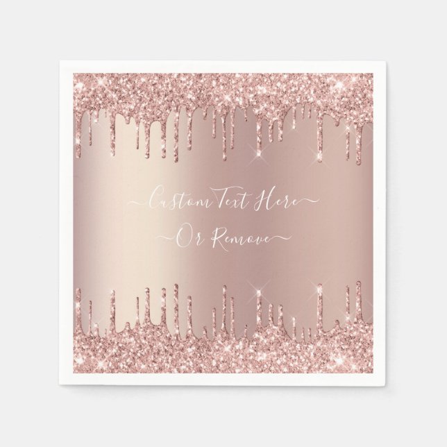 Rose Gold Glitter Napkins Personalized Custom Text (Front)
