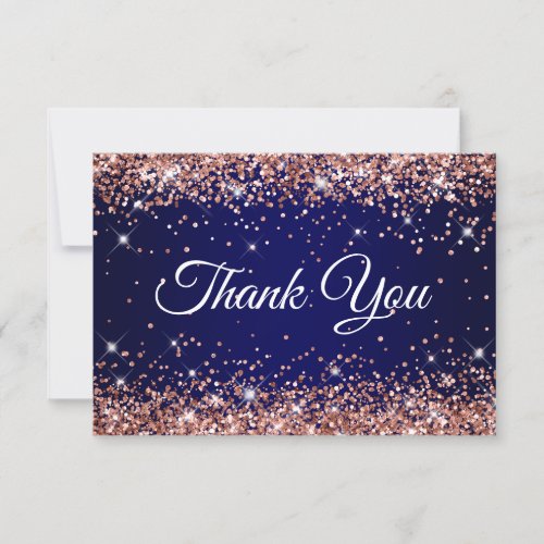 Rose Gold Glitter Navy Blue 40th Birthday Thank You Card