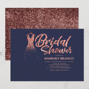 Rose Gold Glitter Navy Blue Bridal Shower Invitation