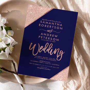 Rose Gold Glitter Navy Blue Budget Wedding by girly_trend at Zazzle