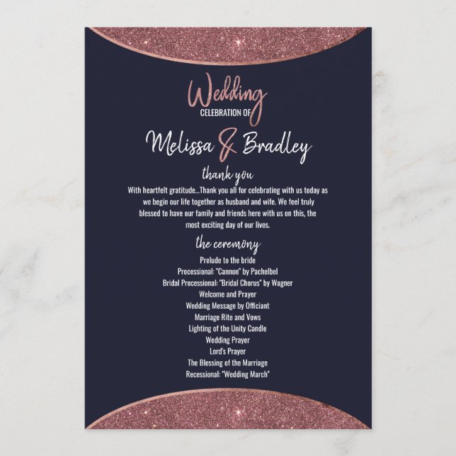 Rose Gold Glitter Navy Blue Circular Programs (Front)