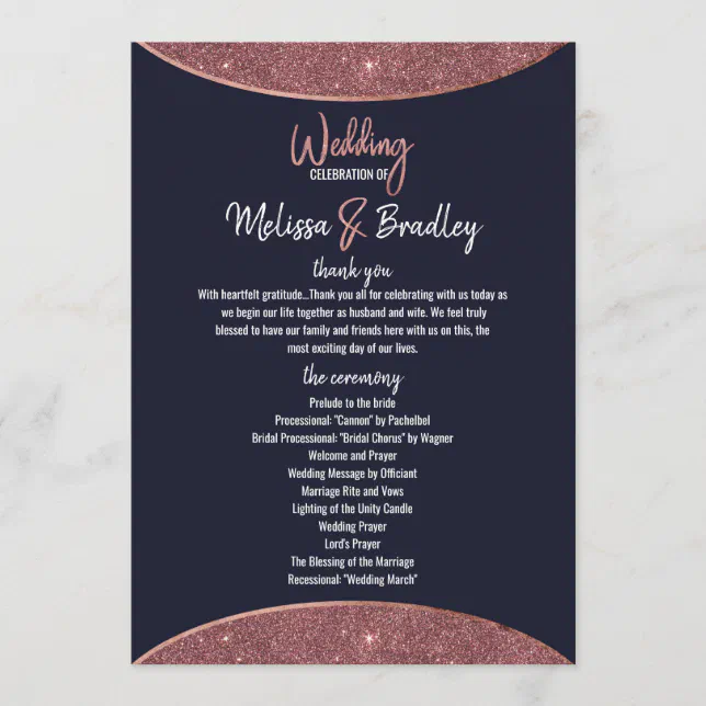 Rose Gold Program Rose Gold Glitter Navy Blue Circular Programs | Zazzle