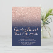 Rose gold glitter navy blue gender reveal baby invitation (Standing Front)