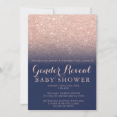 Rose gold glitter navy blue gender reveal baby invitation (Front)