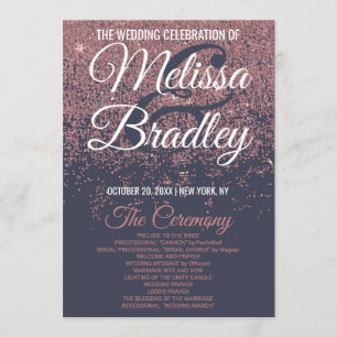 Rose Gold Glitter Navy Blue Wedding Programs