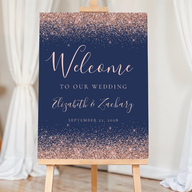 Rose Gold Glitter Navy Blue Wedding Welcome Foam Board (Creator Uploaded)